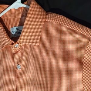 Mizzen + Main Orange Checkered Mens Dress Shirt XL